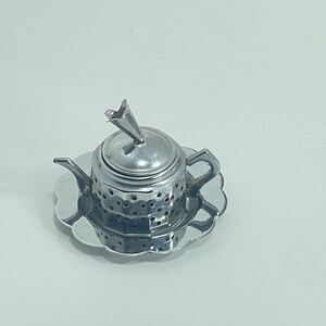 Alfred E. Knobler Metal Tin Tea Infuser Teapot with Underplate Vintage